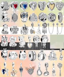 925 Silver Fit Charm 925 Bracelet Silver Colour Lucky Cat Safety Chain Dog Paw Crown Owl Love charms set Pendant DIY Fine Beads Jewelry2099969