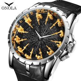 ONOLA brand unique quartz watch man luxury rose gold leather cool gift for man watch fashion casual waterproof Relogio Masculino 22879