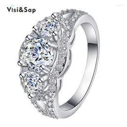 With Side Stones Eleple Vintage 3 Stone Finger Ring Cubic Zirconia Wedding Rings For Women Gifts White Gold Color Fashion Jewelry VSR173