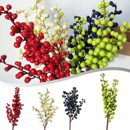 Decorative Flowers 5-Fork Artificial Berries Christmas Decoration Red Berry Branches For Xmas Tree Party Home Table Ornaments Fruit Wreath