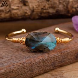 Fashion Wire Wrapped Gemstones Handmade Bangles For Women Natural Labradorite Stone Luxury Bracelet Teengirl Jewelry Gift Bijoux 231225