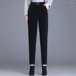 Women's Pants Chenille Autumn And Winter Fashion Pockets Solid Colour Vertical Bar High Waist Slim Fit Narrow Straight Leg