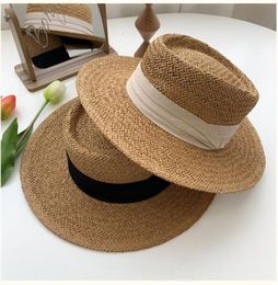 Romantic Lady Ribbon Straw Hat Sunhat Summer Web Celebrity Top Suntan Vacation Beach Travel Stingy Brim Hats4012607