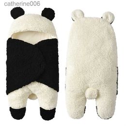 Sleeping Bags Baby Cartoon Panda Colour Lamb Wool Baby Quilt Sleeping Bag Plush Swaddle Soft Infant Blanket Sleeping Bag Autumn And WinterL231225