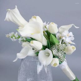 Decorative Flowers 67JE Wedding Bouquets For Bride Rose Calla Lily Artificial Bridal Rustic Ceremony