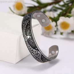 Skyrim Viking Bangle Endless Love Buttons Tree of Life Birds Stainless Steel Cuff Magnetic Therapy Bracelet Men Women Jewellery Gift8537225