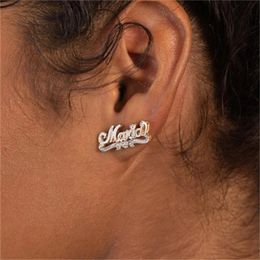 18K Gold Double Plated Script Stud Name Earrings Stainless Steel Personalised Custom Dog Gifts for Women 231225