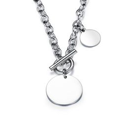 Engraving Stainless Steel Personalised Disc Necklace Circle Round Initial Necklace with Toggle Clasp1635339