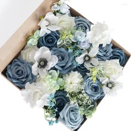 Decorative Flowers Artificial Combo Box Set Silk Rose Wedding Bridal Bouquets DIY Baby Shower Home Party Decorations