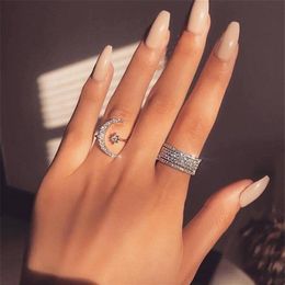 Handmade Moon Star Promise ring Diamond 100% Real 925 Sterling silver Engagement wedding band ring for women Men Party Jewelry3033