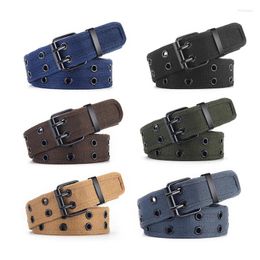 Belts Men Fashion Double Pin Buckle Belt Soft Cotton Cloth Row Holes Waistband Punk Personality Trend Lady Decorative Wide