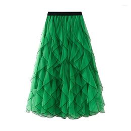 Skirts Spring Fairy Gauze Ruffled A-line Long Tutu Skirt Fluffy Green Mesh Big Swing