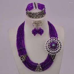 Necklace Earrings Set Beautiful Purple Nigerian Wedding African Beads Jewelry Crystal Costume 5C-SSJ-02
