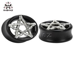 KUBOOZ Wood Ebony Pentagram Ear Piercing Plug Tunnels Body Jewellery Earring Gauges Expander Stretcher Whole 825mm 32PCS255V2734514