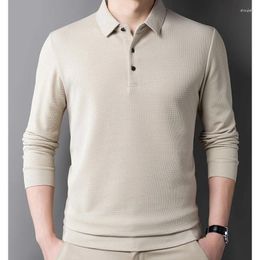 Men's Polos Spring Autumn Solid Colour Fashion Long Sleeve Polo Shirts Man High Street Casual Loose Button Pullovers All-match Y2K Tops