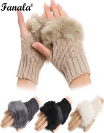 2018 New Fashion Winter Arm Warmer Fingerless Gloves Knitted Fur Trim Gloves Mitten N30209031089