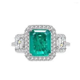 Cluster Rings 2023 8 10mm Blue Green With Cotton Emerald Ring Women's Pure Silver Simulated Gemstone Jewelry