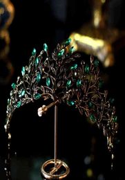 Luxury Baroque Black Green Crystal Leaf Bridal Crown Tiaras Crowns Infantis Brides Headbands Wedding Hair Accessories 2112158636028