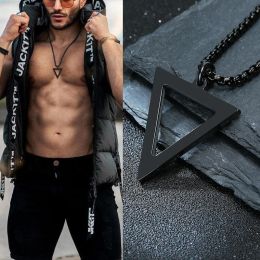 BLACK TRIANGLE NECKLACE FOR MEN 14K Gold CHAIN MENS GEOMETRIC PENDANT NECK JEWELRY