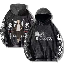 100% Cotton Anime Vintage Hoodie Tokyo Revengers Hoodies Spring Autumn Long Sleeve Sweatshirts Washed Hood Sweatshirt Y2k Hoody