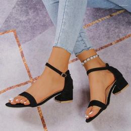 Sandals Large Size Ladies Shoes 2023 High Heel Open Toe Black Simple Word Buckle Women's Ankle Strap Rome