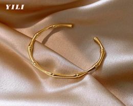 Fashion Gold Colour Bamboo Bangles Adjustable Open Cuff For Women Girls Luxury Korean Party Wedding Jewellery Bangle3995850