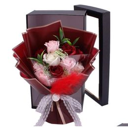 Decorative Flowers Wreaths 11Pcs Handmade Creative Soap Rose Bouquet Gift Box Simation Flower Valentines Day Birthday Decor6315425 Dhlwd