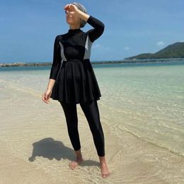 set Modest Simple Design Bra Padding 3pcs Burkini Muslim Patchwork Hijab Long Sleeves Sport Swimsuit Swimwear Wear Bathing Suit