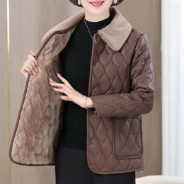 Women's Trench Coats Winter Leather Jacket Women Fleece Coat Short Outerwear Middle-age Female Slim Warm Tops PU Fluff Cotton-padded Jackets