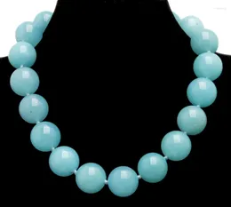 Choker Qingmos Trendy 18mm Sky-Blue Round Natural Jades Stone Necklace For Women With Genuine Chokers 17" Jewellery Ne6281