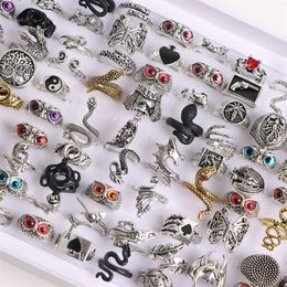 10PcsLot Vintage Snake Owl Dragon Eye Can Open Adjustable Size Jewelry Rings for Men Women Mixed Punk Gothic Style 231225