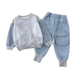 1 5 Yrs Baby Boys Fashion Clothing Sets Spring Autumn 2023 Children's Denim Korean Style Suit for Kids Two piece Top pant Set 231225