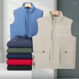 Men's Vests Customised LOGO Casual Spring And Autumn High-end Down Vest Solid Zipper Pocket Sleeveless V-neck Women Top