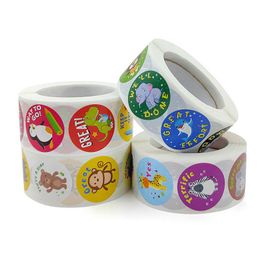 Adhesive Stickers Wholesale 500Pcs/Roll Round Animal Adorable Incentive Cute Labels Gifts Kids Teacher Reward Motivational Decoratio Dhhus