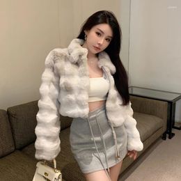 Women's Fur Korean Fashion Women Faux Coats Zipper Up Turn Down Young Lady Environmentally Friendly Coat Winter Warm