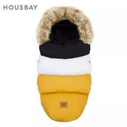 Baby Sleeping Bag In Stroller Winter 0 24Months Footmuff For Outing Thick Envelope Removable Fur Collar Sleep Sack 231225