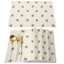 Plaid Bee Insect Geometry Table Mat Wedding Holiday Party Dining Placemat Kitchen Accessories Napkin 231225