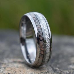 Wedding Rings 8mm Men Fashion Carbide Meteorite Antler Inlaid Engagement Jewellery Gift For Boyfriend Accessories6616752