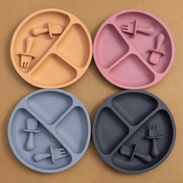 Solid Colour Silicone Baby Dishes Plate Infant Feeding Tray Toddle Training Bowl Children's Tableware born Supplies 231225