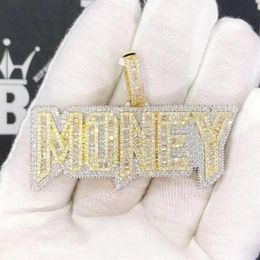 Chains Summer HipHop Iced Out Bling 5A CZ Paved Letter Money Pendant With Long Rope Chain Necklace Jewellery For Women MenChai295N