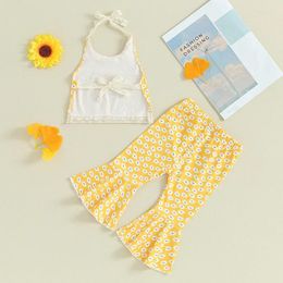 Clothing Sets Little Girls 2 Piece Outfits Floral Halter Neck Sleeveless Tops Elastic Flared Pants Casual Summer Clothes