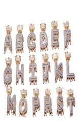 Custom Name Crown Bail Drip Initials Letters Necklaces Pendant For Men Women Gold Colour Cubic Zircon Hip Hop Jewelry1232099