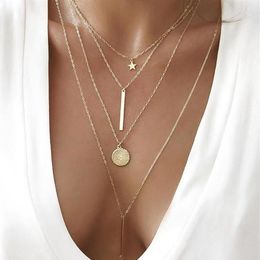 Bohemian Multi Layered Necklace For Women Vintage Charm Star Moon Gold Pendant 2021 Geometric Collier Collares Necklaces228B
