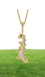 MATHALLA Men039s Hiphop Animal Dinosaur CZ Pendant Jewellery Iced Out Cubic Zircon Pendant Brass Copper Gold Chain Necklace Joyer5149568