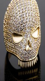 Iced Out Skull Ring Mens Silver Gold Ring High Quality Full Diamond Hip Hop Rings Jewelry2205034