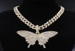Big size Butterfly pendant charm 12mm bubble miami curb cuban chain hip hop necklace rapper gift rock men women Jewellery golden7299536