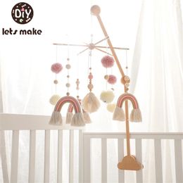 Baby Wooden Bed Bell Bracket Rainbow Pendant Hanging Rattle Toys 0-12 Months Baby Crib Mobile Holder Arm Bracket Infant Gifts 231225