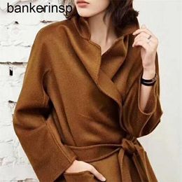 Top Cashmere Coat Maxmaras Labbro Coat 101801 Pure Wool M Family Nightgown Water Wave Pattern Cashmere Women's New High end sided Woollen Long Style