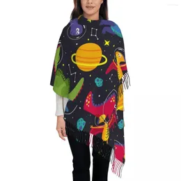 Scarves Womens Scarf With Tassel Cute Dinosaur Seamless Long Winter Fall Shawl Wrap Dino Cartoon Space Gifts Pashmina