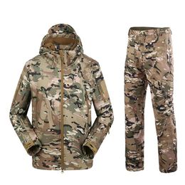 Jackets Waterproof Men Ski Jacket Military Tad Camouflage Tactical Suits Winter Fleece Shark Skin Soft Shell Jacket Set Men Snowboard